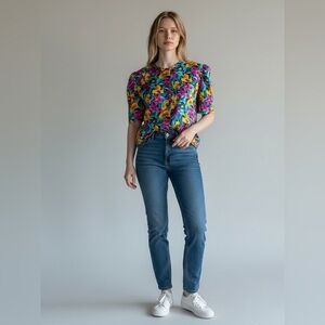 Vintage Adrianna Papell Floral Button Down Blouse Size 8